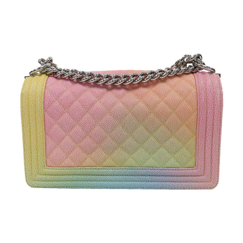 CHANEL Quilted CC SHW Boy 25 Chain Shoulder Bag A67086 Leather Multicolor