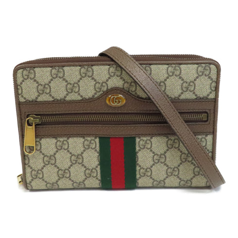 GUCCI GG GHW Ophidia Shoulder Bag 575722 Coated Canvas Calfskin Leather Brown