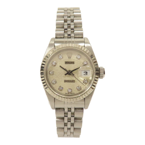 ROLEX Datejust Automatic Watch 69174 18K White Gold Stainless Steel Diamond