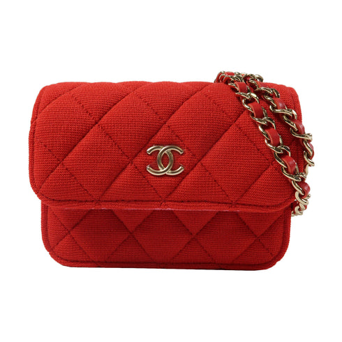 CHANEL Quilted CC GHW Chain Shoulder Bag Canvas Red