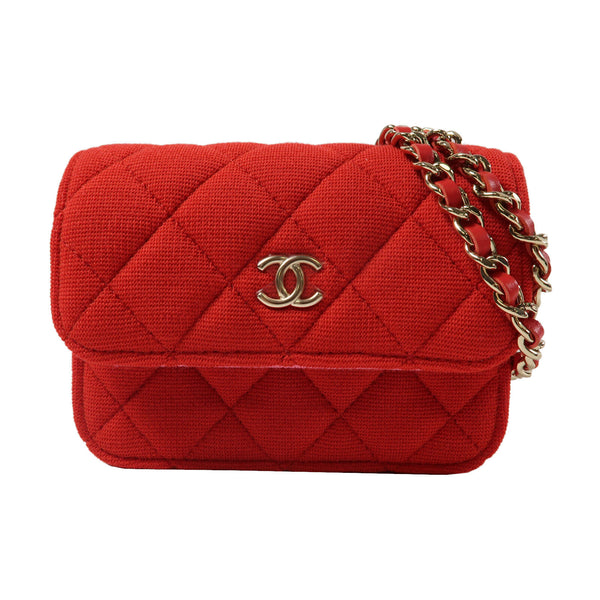 CHANEL Quilted CC GHW Chain Shoulder Bag Canvas Red