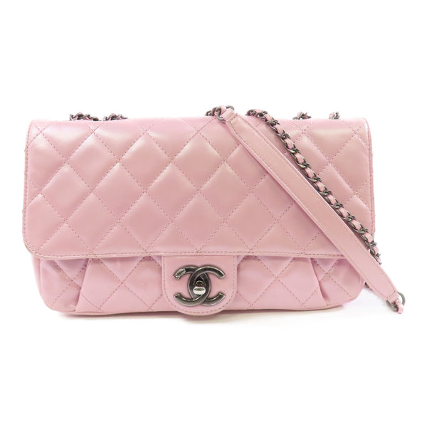 CHANEL Quilted CC SHW Chain Shoulder Bag Calfskin Leather Pink