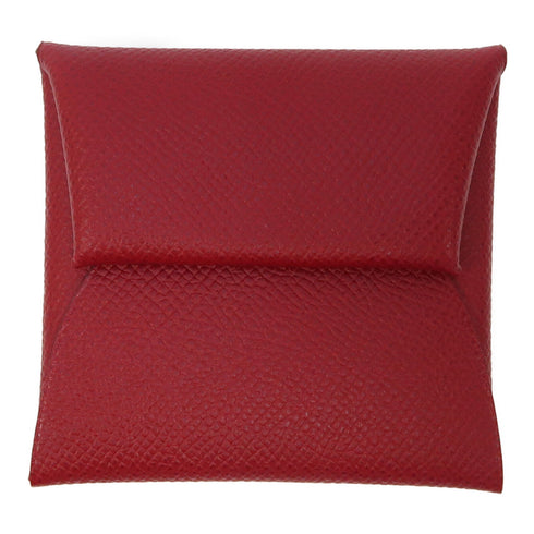 HERMES PHW Coin Case Calfskin Leather Red