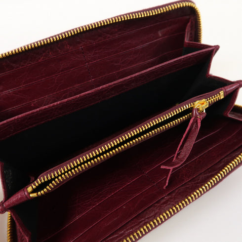 BALENCIAGA GHW Long Wallet 253036 Lambskin Leather Purple