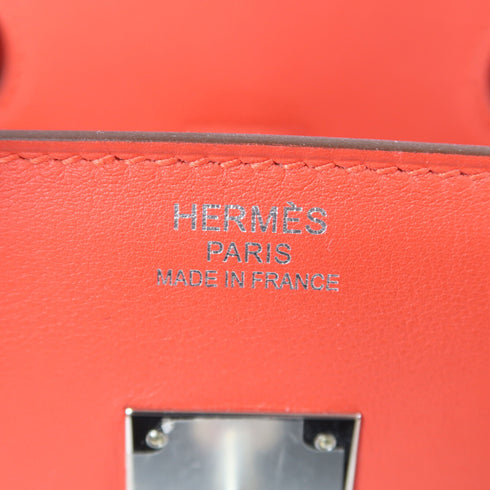 HERMES PHW Birkin 35 Fray Fray Handbag Swift leather/Canvas Framboise/Red