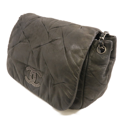 CHANEL CC SHW Chain Shoulder Bag Calfskin Leather Grey v2