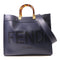 FENDI GHW Sunshine Tote 2 Way Bag 8BH386 Calfskin Leather Navy