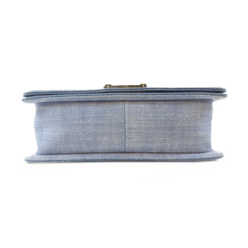 CHANEL Herringbone CC SHW Boy 25 Chain Shoulder Bag A67086 Denim Blue
