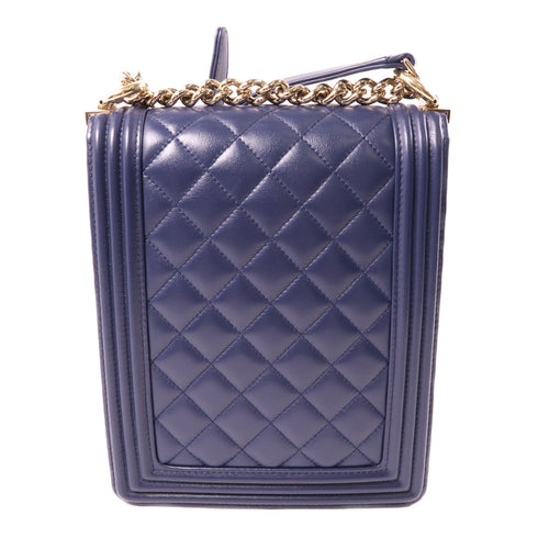 CHANEL CC GHW Le Boy Shoulder Bag Lambskin Leather Navy