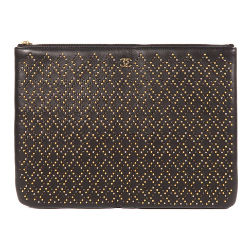 CHANEL CC Clutch Bag Pouch Calfskin Leather Black