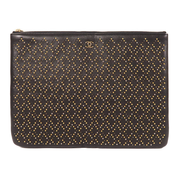 CHANEL CC Clutch Bag Pouch Calfskin Leather Black