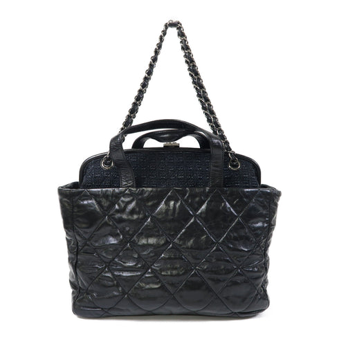 CHANEL Quilted CC SHW 2 Way Chain Shoulder Bag Calfskin Leather Black