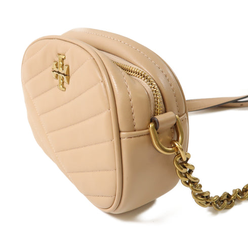 TORY BURCH GHW Kira Chevron Camera Shoulder Bag 152353 Calfskin Leather Beige