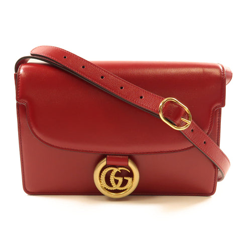 GUCCI GG GHW Shoulder Bag 589474 Calfskin Leather Red