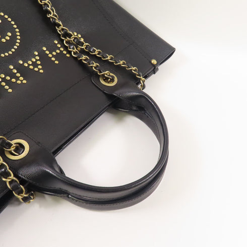 CHANEL CC GHW Deauville 2 Way Shoulder Tote Bag Handbag Calfskin Leather