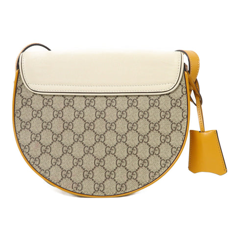 GUCCI GG Padlock Shoulder Bag 644524 Calfskin Leather Coated Canvas Yellow White