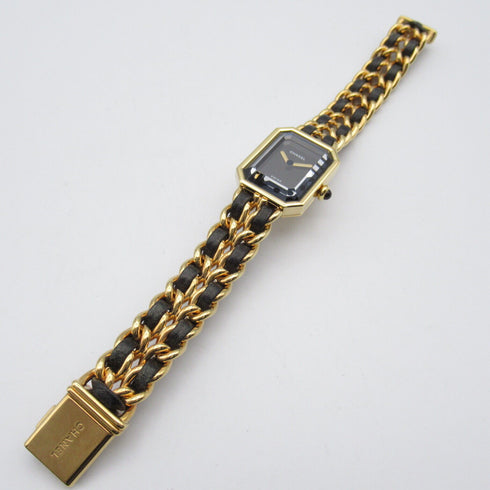 CHANEL CC Premiere L Quartz Watch H0001 Gold Plated Leather Black v1