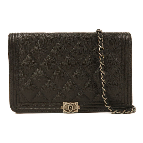 CHANEL CC SHW Boy WOC Wallet On Chain Chain Shoulder Bag Calfskin Leather Black