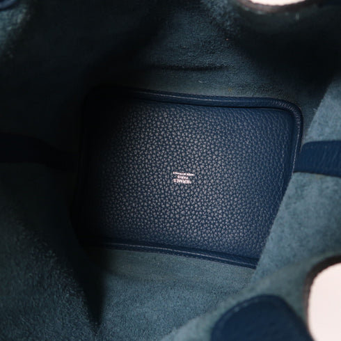 HERMES PHW Picotin PM Hand Bag/Bucket Tote Bag Clemence Leather Cobalt