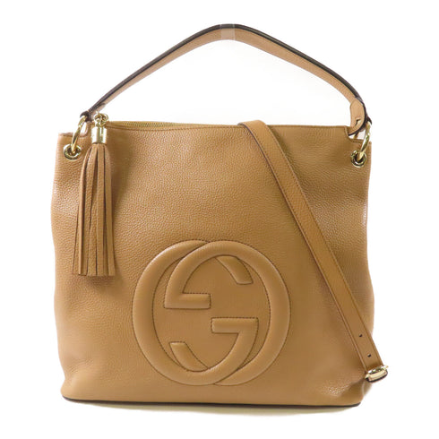 GUCCI GG GHW Soho Interlocking G 2Way Shoulder Bag 536194 Calfskin Leather Beige