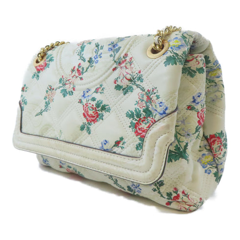 Tory Burch GHW Chain Shoulder Handbag Calfskin Leather White