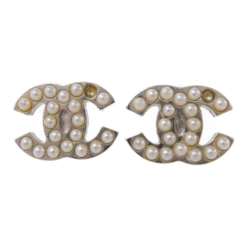CHANEL CC Earrings Accessories Metal PVC Gold White v1