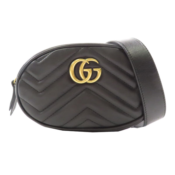 GUCCI GG GHW GG Marmont Waist Bag 476434 Calfskin Leather Black