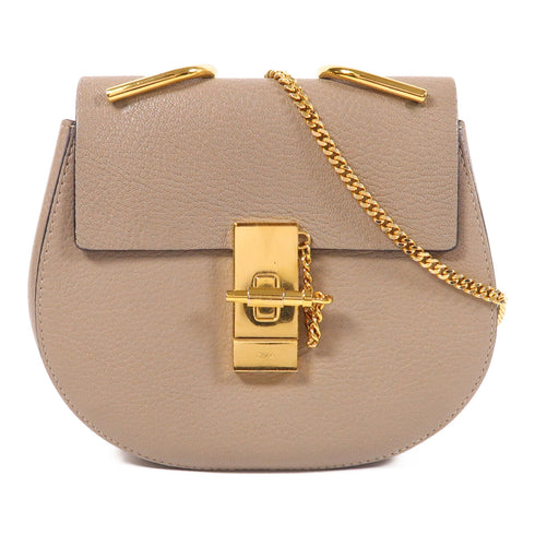 Chloe GHW Drew Chain Shoulder Bag Calfskin Leather Grey