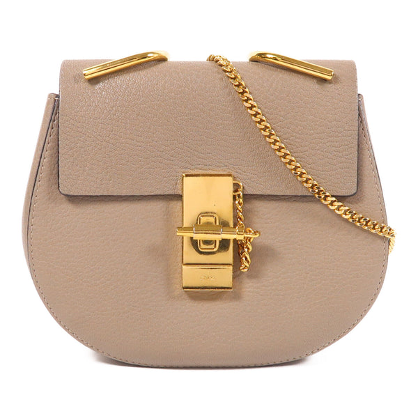 Chloe GHW Drew Chain Shoulder Bag Calfskin Leather Grey