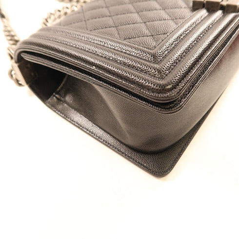 CHANEL CC Boy 25 Chain Shoulder Bag Calfskin Leather Black