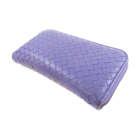 BOTTEGA VENETA BV Zipper Long Wallet Intrecciato Leather Purple
