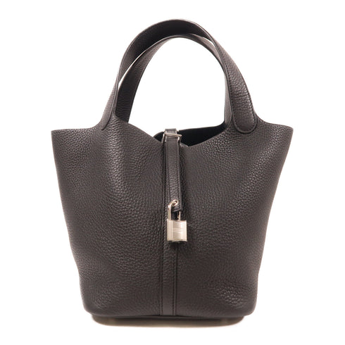 HERMES PHW Picotin MM Tote Bag Clemence Leather Noir/Black