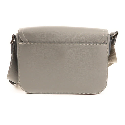 CHRISTIAN DIOR CD Saddle Shoulder Bag Calfskin Leather Gray
