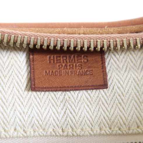 HERMES GHW Toile Natural Barenia Gao Shoulder Bag Canvas Leather Beige Brown