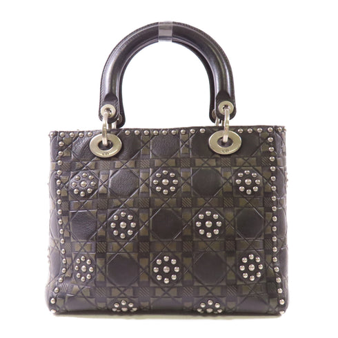 Christian Dior CD SHW Lady DiorSHW 2Way Shoulder Bag Calfskin Leather Black