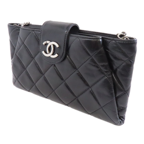 CHANEL Quilted CC SHW Chain Shoulder Bag Calfskin Leather Black