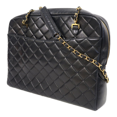CHANEL Quilted CC GHW Chain Shoulder Bag Calfskin Leather Black v1