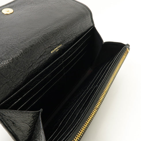 BALENCIAGA GHW Long Wallet 163471 Leather Black