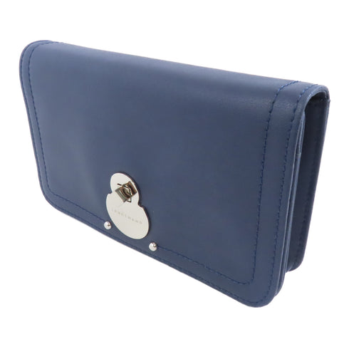 Longchamp SHW Chain Shoulder Bag Crossbody Calfskin Leather Navy