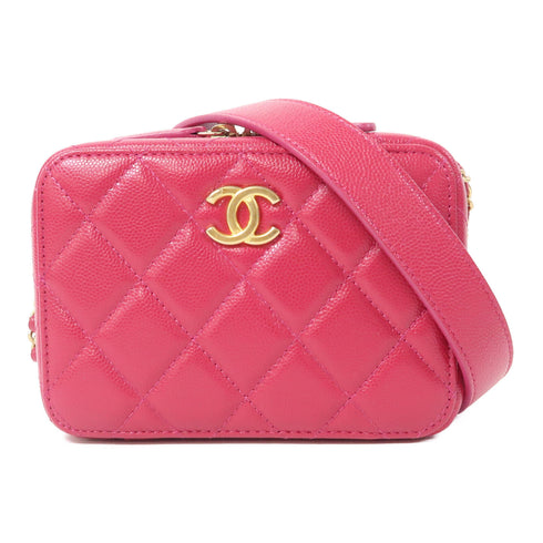 CHANEL Quilted CC GHW Chain Shoulder Bag AP2858 Caviar Leather Rose Red