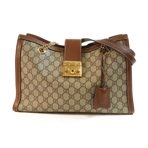 GUCCI GG GHW Padlock GG Chain Shoulder Bag PVC Coated Canvas 479197 Brown