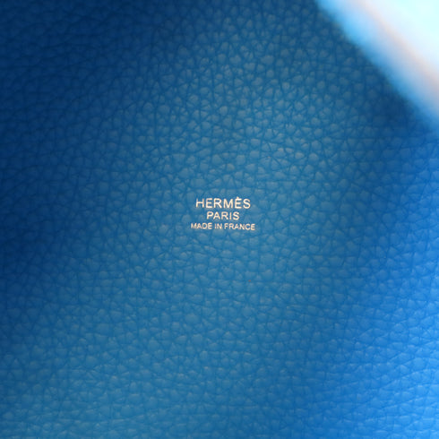 HERMES PHW Picotin MM Tote Bag Handbag Taurillon Clemence Leather Blue
