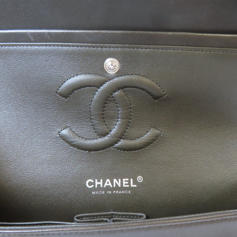 CHANEL Quilted CC SHW Classic Double Flap Chain Shoulder Bag Lambskin Black Red