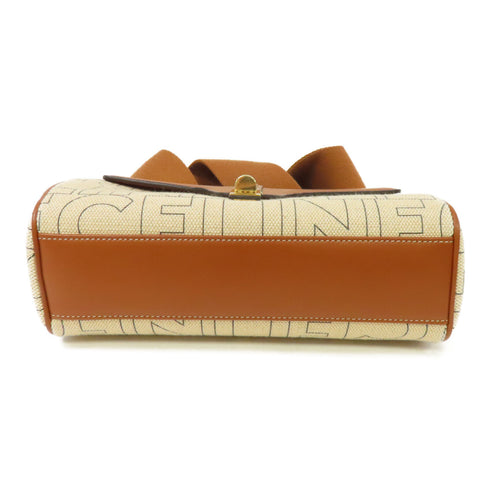 CELINE GHW Teen Soft 16 Shoulder Bag Canvas Leather Beige Brown