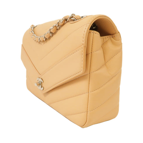 CHANEL CC SHW Chain Shoulder Bag Calfskin Leather Apricot Color