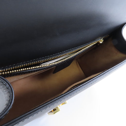 GUCCI GG GHW Sylvia Shoulder Bag 421882 Calfskin Leather Black