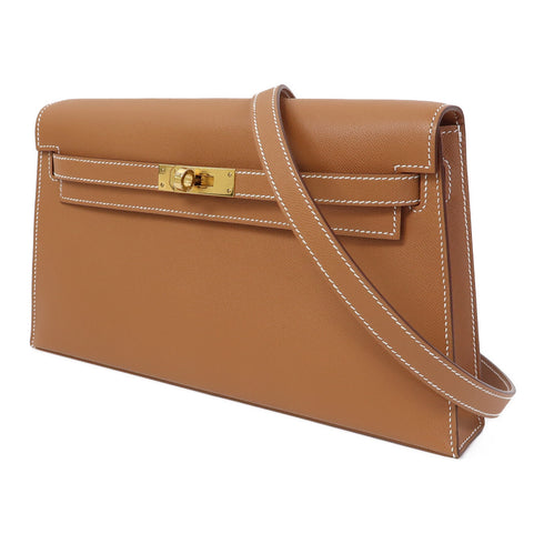 HERMES GHW Kelly Elan Shoulder Bag Veau Madame Leather Gold
