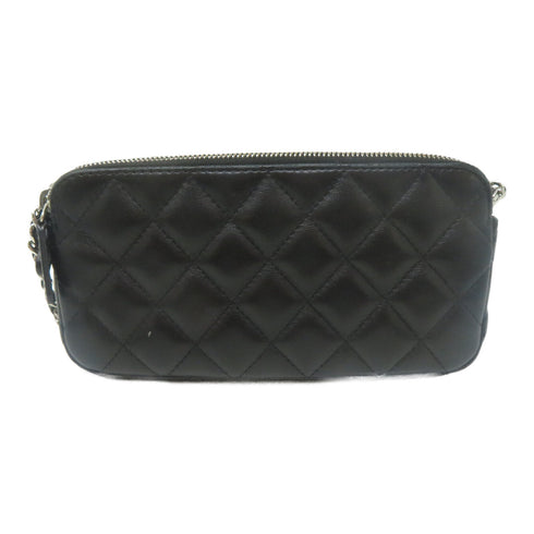 CHANEL Quilted CC SHW Chain Shoulder Bag Lambskin Leather Black v3