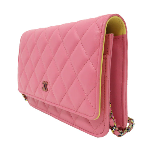 CHANEL Quilted CC GHW SHW Chain Shoulder Bag Lambskin Leather Pink