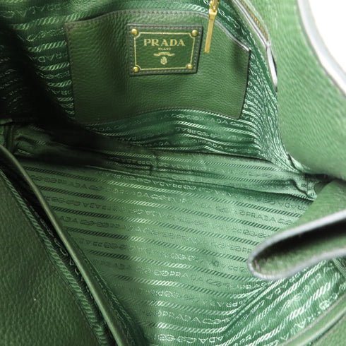 PRADA GHW Vitello Daino Shoulder Handbag Tote Bag BR4372 Calfskin Leather Green